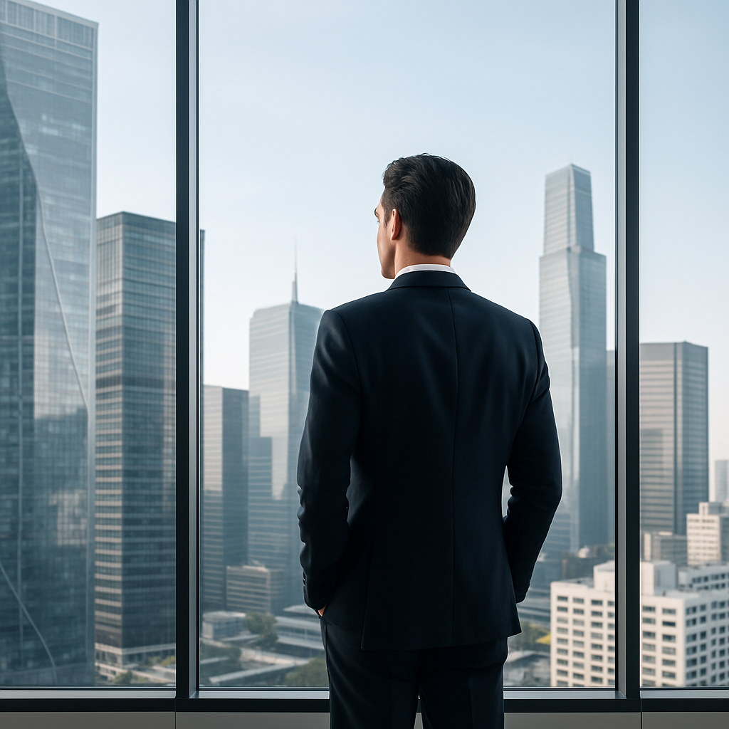 hombre de negocios frente a la ciudad